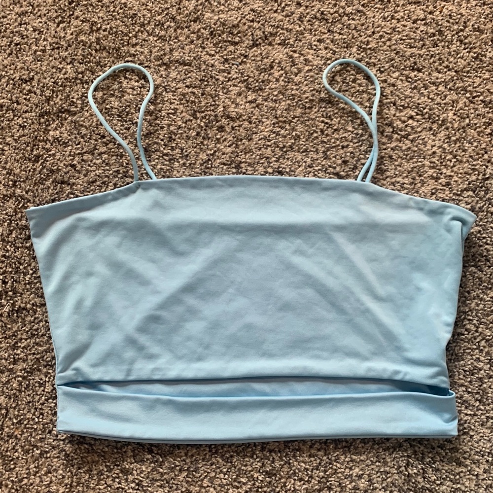 Blue crop top with front cutout